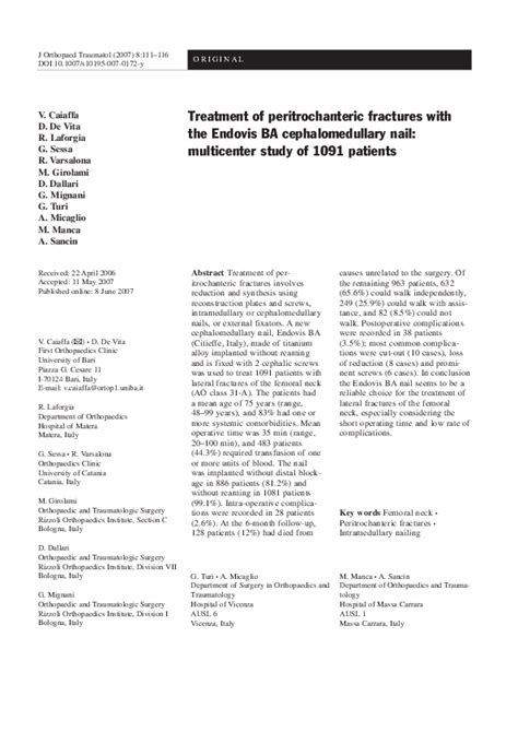 Treatment of peritrochanteric fractures with the Endovis BA 